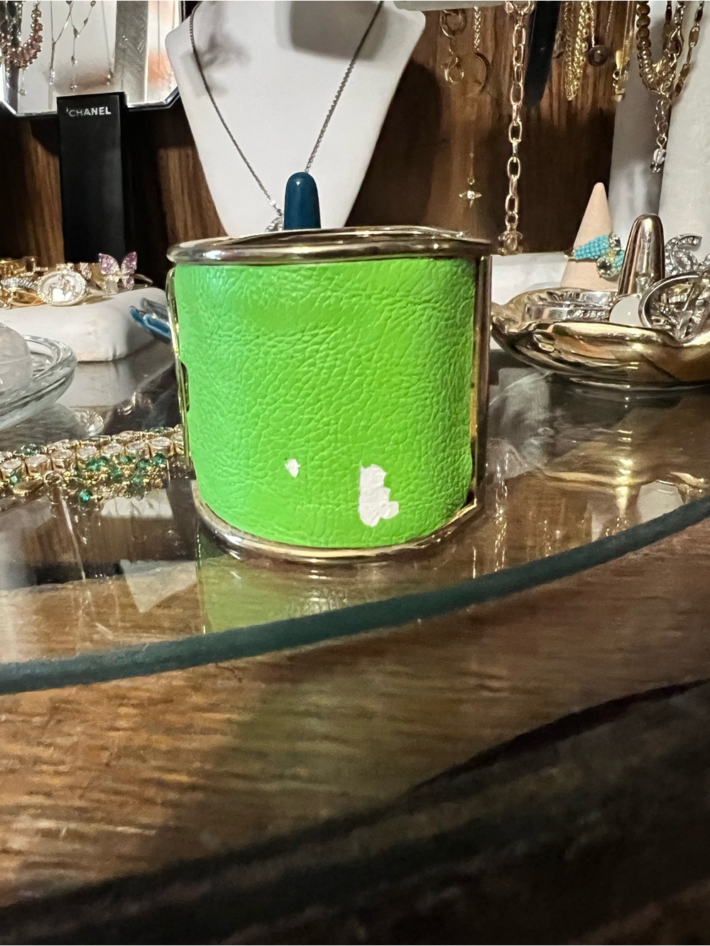 Green Cuff Bracelet with Gold Logo Accent - Picture 6 of 7